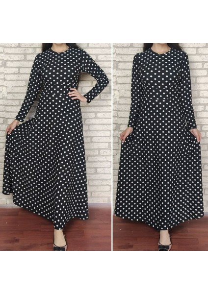 Kadın Siyah Tam Boy Beyaz Puantiyeli Elbise fiyatları