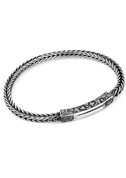 Square Single Engraved Chain Erkek Gümüş Bileklik