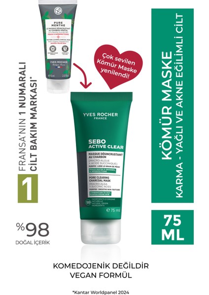 Arındırıcı Siyah Nokta Karşıtı Kömür Maske-Süksinik Asit-Sebo Active Clear Botanik Kompleks-75ml