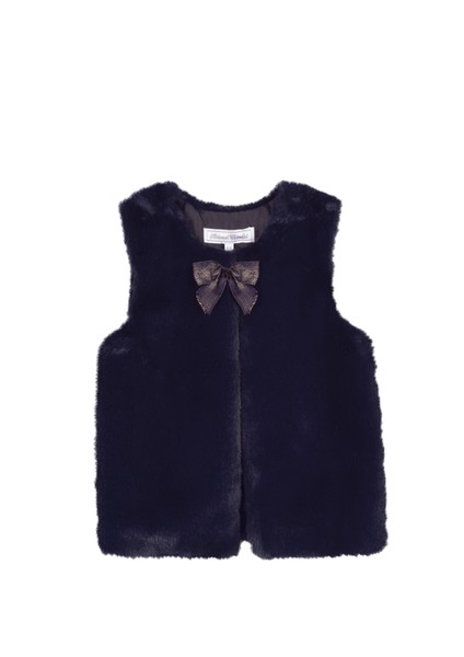 Lacivert Fiyonk Detaylı Kız Çocuk Peluş Yelek