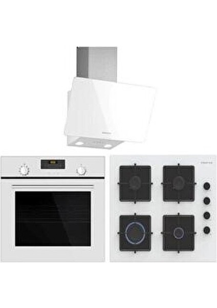 Elit Beyaz Cam Ankastre Set Premıum Paket ( FRMA234B +OE36K2P10D + DVK6J320 )