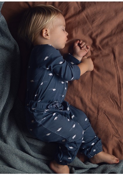 Lacivert Kutup Ayısı Desenli Uzun Kollu Unisex Bebek Body fırsatları