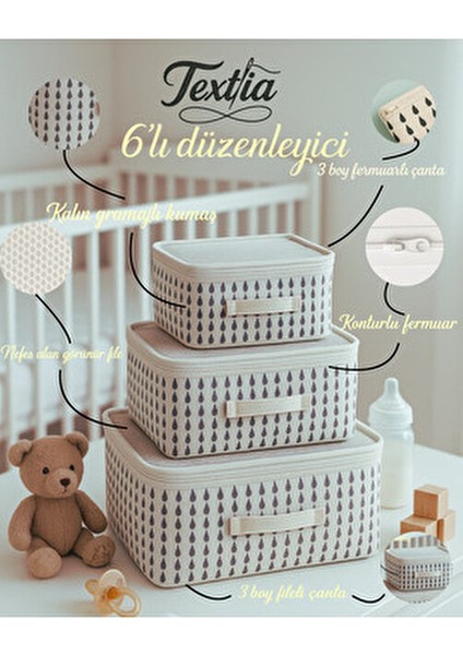 6'lı Bebek Bakım Çantası Hastane Çıkış Doğum Çantası -Damla