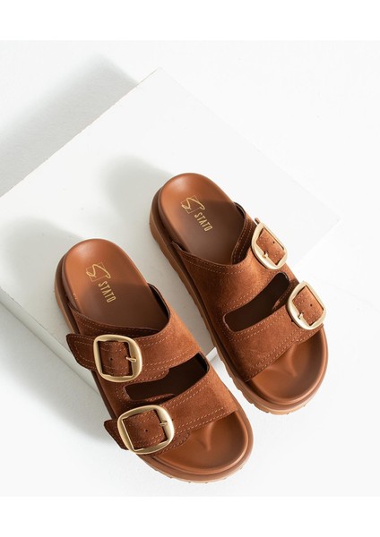 Tekstil-Nappa Hafif Comfort Kadın Taba Terlik 25Y-1483 modelleri