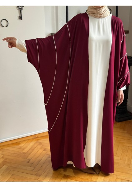 Bordo Biyeli Abaya Takım 5081