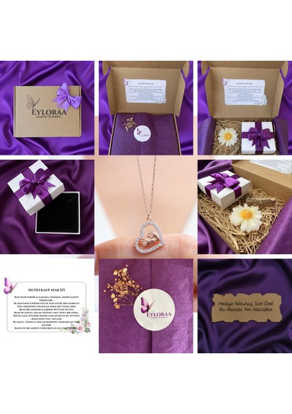 Kadın Gümüş Kolye – 925 Ayar Rose Renk Işıltılı Kalp Ayak İzi Tasarım, Özel Hediye Paketli fiyatları