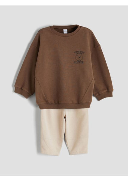 Yeni Sezon Baskılı Erkek Bebek Sweatshirt ve Pantolon 2'li modelleri