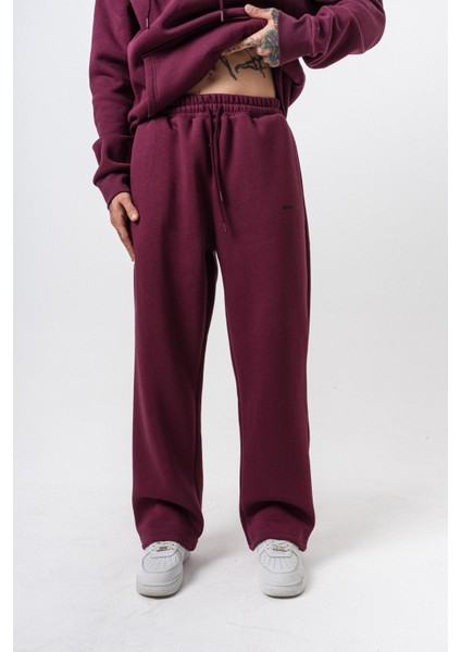 Erkek Respire Yazı Detaylı Basic Baggy Eşofman Altı Vişne