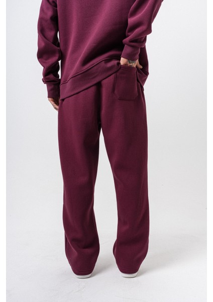 Erkek Respire Yazı Detaylı Basic Baggy Eşofman Altı Vişne modelleri