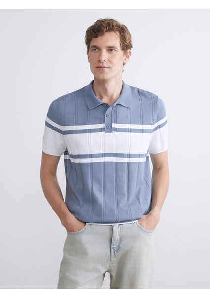 Yeni Sezon Polo Yaka Kısa Kollu Çizgili Erkek Triko Kazak