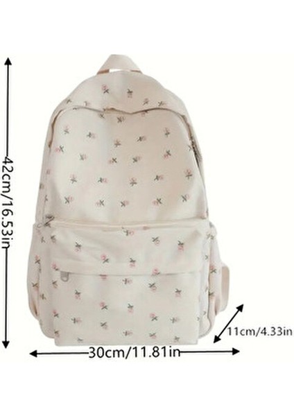 4 Bölmeli Geniş Ebatlı Çiçek Desenli Kadın Sırt Çantası - Günlük Kullanım Kadın Sırt Çantası