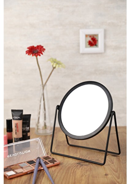 Siyah Metal Makyaj Aynası Ayarlanabilir Masa Üstü Metal Ayna