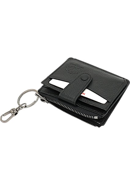 Hakiki Deri Anahtarlıklı ve Fermuarlı Bol Kart Bölmeli Unisex Kartlık - Siyah fırsatları