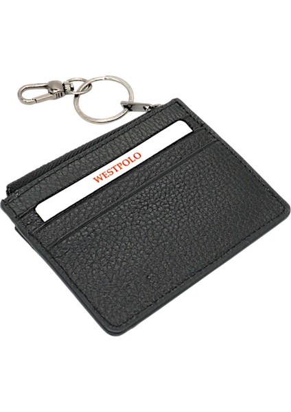 Hakiki Deri Anahtarlıklı ve Fermuarlı Bol Kart Bölmeli Unisex Kartlık - Siyah indirimleri