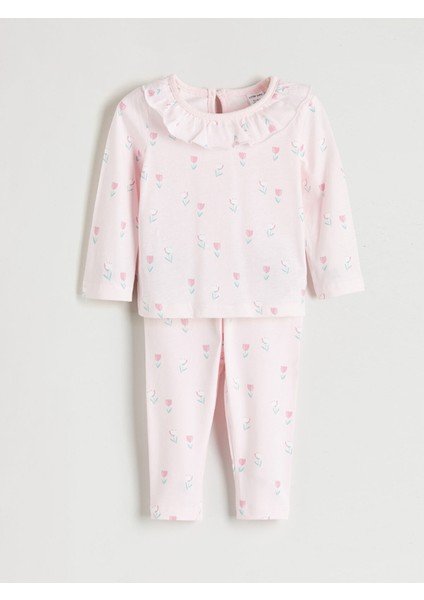 Yeni Sezon Bebe Yaka Kız Bebek Bluz ve Pantolon 2'li Takım