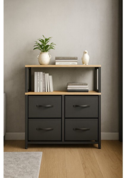 Çok Amaçlı Deri Çekmeceli Düzenleyici Raf Salon Çocuk Odası Organizer Kitaplık Çekmeceli Konsol