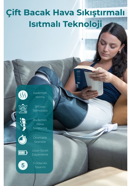 Çift Bacak Hava Sıkıştırmalı Isıtmalı Kumandalı Ayak Alt Bacak Diz Üst Bacak Shiatsu Masaj Aleti(2 BACAK & Lenf Drenaj) fırsatları