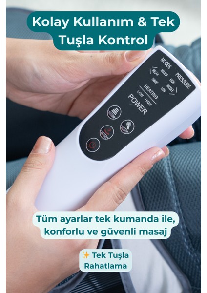 Çift Bacak Hava Sıkıştırmalı Isıtmalı Kumandalı Ayak Alt Bacak Diz Üst Bacak Shiatsu Masaj Aleti(2 BACAK & Lenf Drenaj) indirimleri