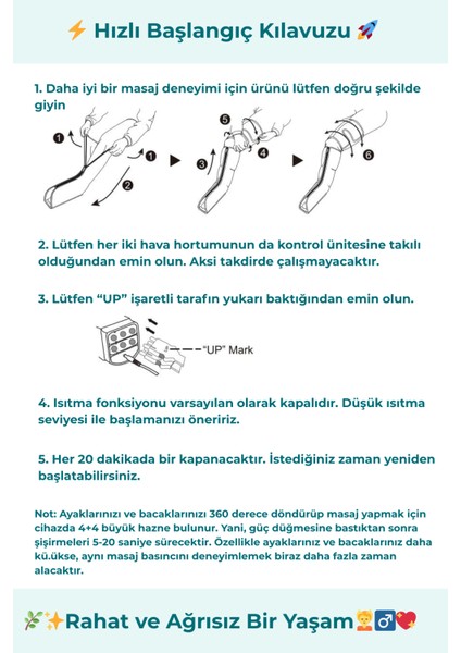 Çift Bacak Hava Sıkıştırmalı Isıtmalı Kumandalı Ayak Alt Bacak Diz Üst Bacak Shiatsu Masaj Aleti(2 BACAK & Lenf Drenaj)