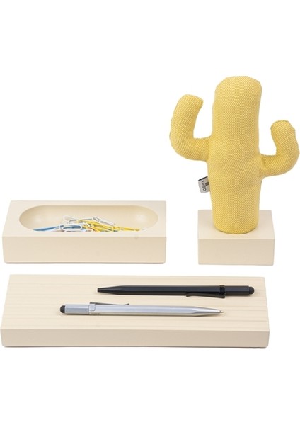 Kayigo Woody Krem Üçlü Ofis Seti - Sarı Cactus
