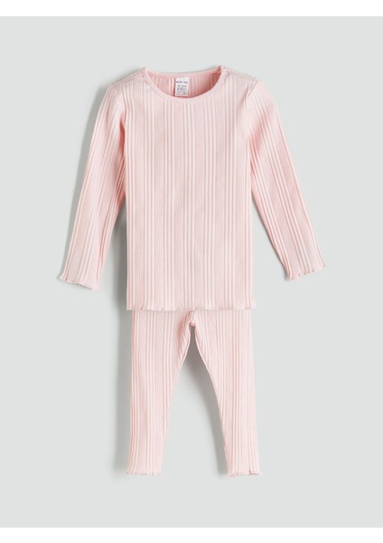 Yeni Sezon Bisiklet Yaka Uzun Kollu Basic Kız Bebek Pijama Takımı