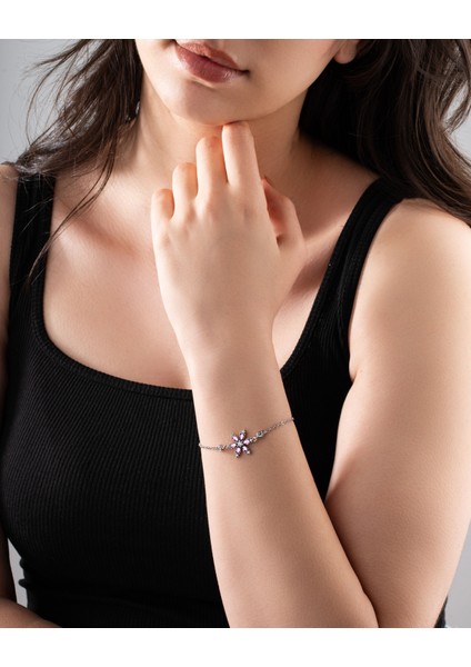 925 Ayar Pembe Taşlı Rodyum Lotus Çiçeği Gümüş Bileklik fiyatları