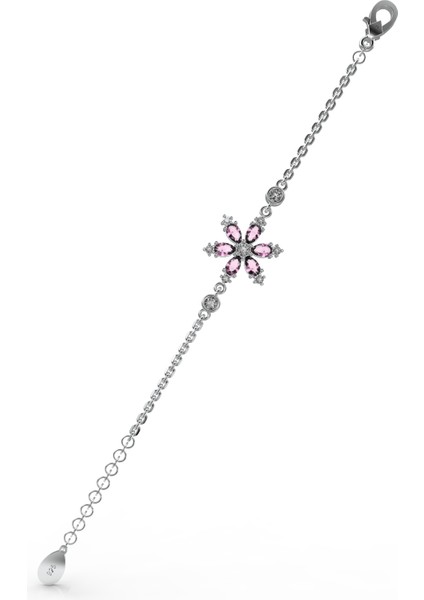 925 Ayar Pembe Taşlı Rodyum Lotus Çiçeği Gümüş Bileklik fırsatları