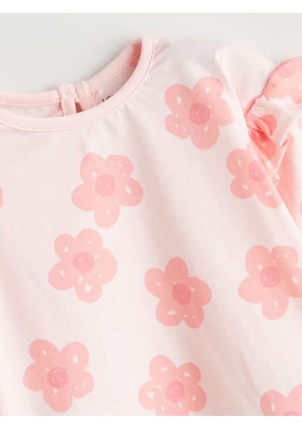 Yeni Sezon Çiçek Baskılı Fırfırlı Kız Bebek Bluz ve Tayt 2'li modelleri