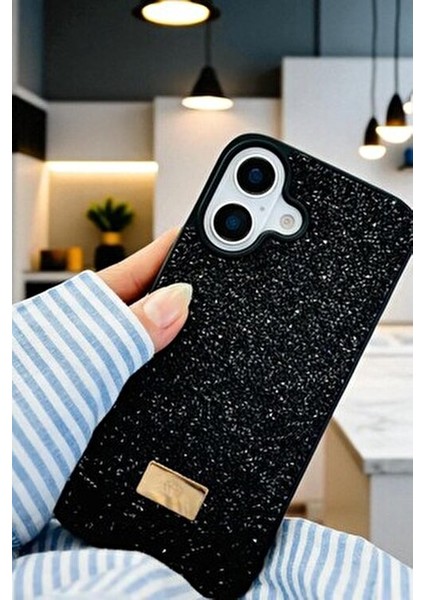 iPhone 16 Uyumlu – Elmas Tasarımlı, Siyah Taşlı, Işıltılı Pırlanta Silikon Kılıf fiyatları