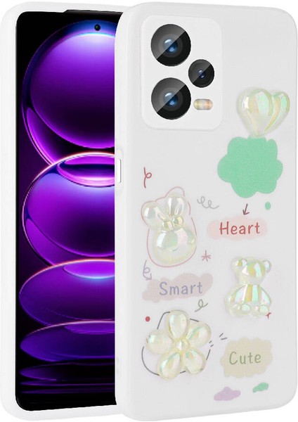 Xiaomi Redmi Note 12 4g Kılıf Kabartma Figürlü Parlak N7TH Toys Silikon Kapak-Beyaz