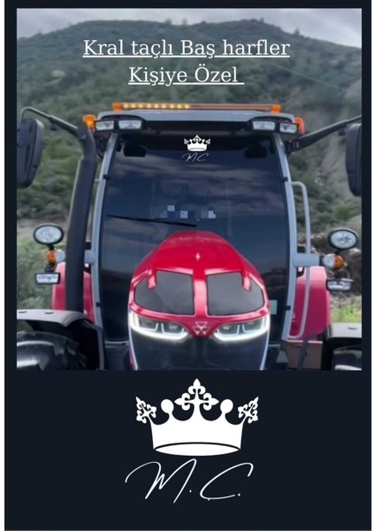 Taçlı Isim Baş Harfleri 25X25 Özel Yazı Traktör Erkunt Sticker Case Tümosan Massey