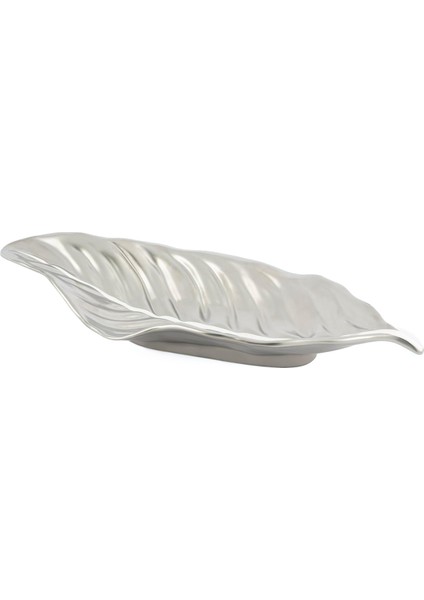 Yaprak Gümüş Porselen Servis Tabağı 45 x 17 cm