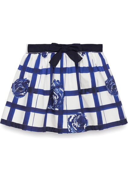 Lacivert Gül Desenli Kız Çocuk Etek