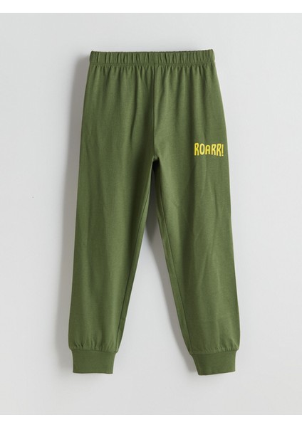 Yeni Sezon Bisiklet Yaka Dinozor Baskılı Erkek Çocuk Pijama Takımı indirimleri