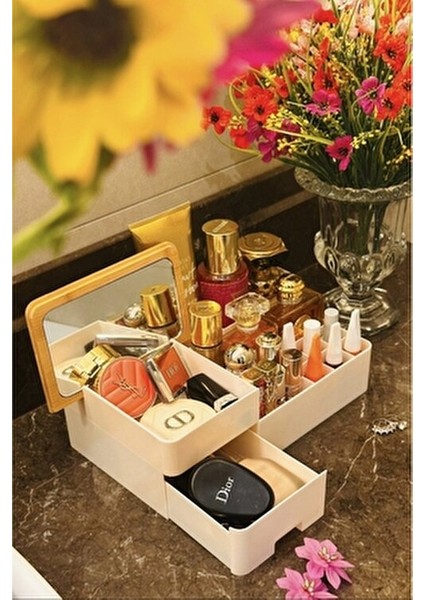 Bambu Aynalı Kozmetik Takı Makyaj Organizer, 29 x 17,5 x 10 Cm, Portatif Bambu Aynalı fiyatları