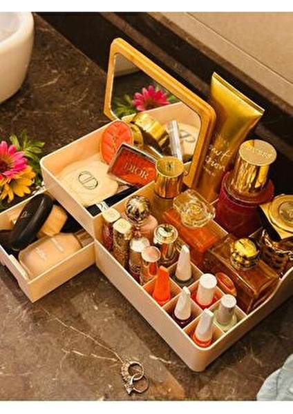 Bambu Aynalı Kozmetik Takı Makyaj Organizer, 29 x 17,5 x 10 Cm, Portatif Bambu Aynalı modelleri