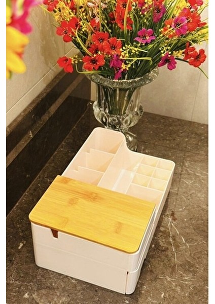 Bambu Aynalı Kozmetik Takı Makyaj Organizer, 29 x 17,5 x 10 Cm, Portatif Bambu Aynalı fırsatları