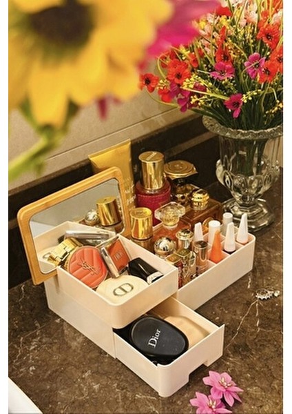 Bambu Aynalı Kozmetik Takı Makyaj Organizer, 29 x 17,5 x 10 Cm, Portatif Bambu Aynalı indirimleri