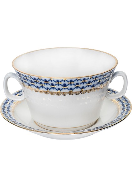 Cobalt Net Mavi Kulplu Porselen Çorba Kasesi