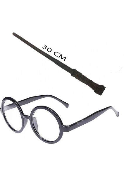 Harry Potter Asası 30 cm ve Siyah Çerçeveli Harry Potter Gözlüğü Seti (4887)