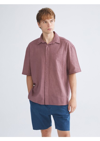 Yeni Sezon Rahat Kalıp Kısa Kollu Keten Görünümlü Erkek Gömlek