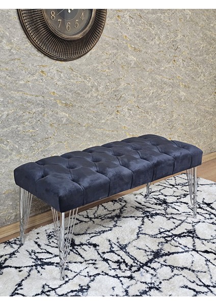Krom Tel Ayaklı 90 cm Puf Bench - Puf - Bench - Kasalı Oturak - Oturak - Yatak Ucu Puf Füme Renk 90 x 40 Boyut/ebat