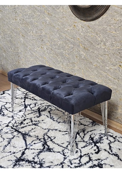 Krom Tel Ayaklı 90 cm Puf Bench - Puf - Bench - Kasalı Oturak - Oturak - Yatak Ucu Puf Füme Renk 90 x 40 Boyut/ebat fırsatları