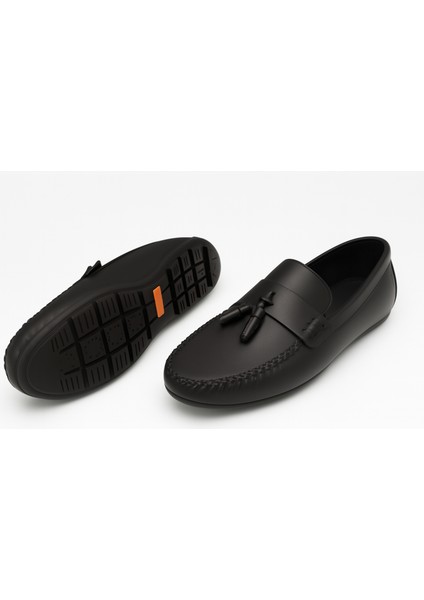 GR0297 Hakiki Yumuşak Deri 39 Numara Küçük Numara Bağcıksız Siyah Babet Püsküllü Loafer Ayakkabı fiyatları
