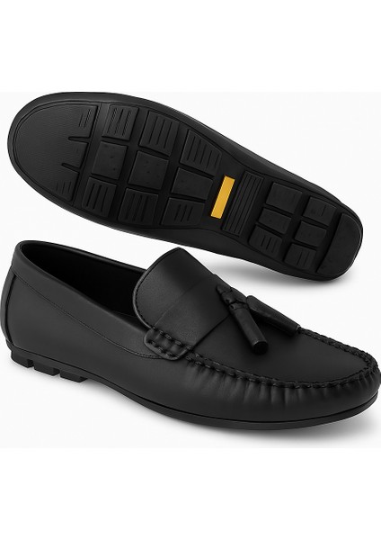 GR0297 Hakiki Yumuşak Deri 39 Numara Küçük Numara Bağcıksız Siyah Babet Püsküllü Loafer Ayakkabı modelleri
