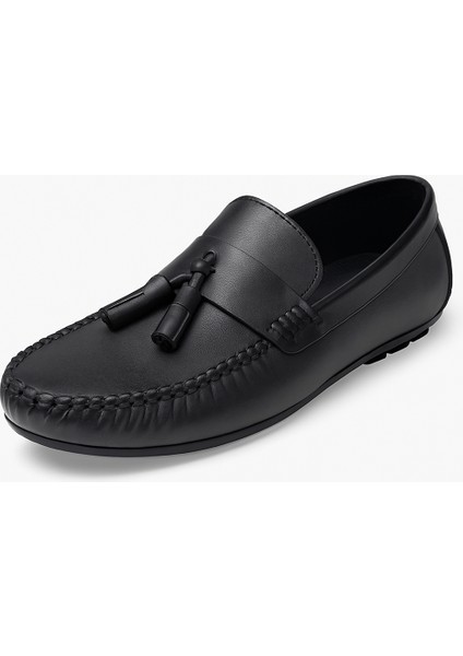 GR0297 Hakiki Yumuşak Deri 39 Numara Küçük Numara Bağcıksız Siyah Babet Püsküllü Loafer Ayakkabı indirimleri