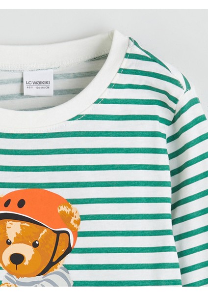 Yeni Sezon Bisiklet Yaka Baskılı Erkek Çocuk Pijama Takımı modelleri