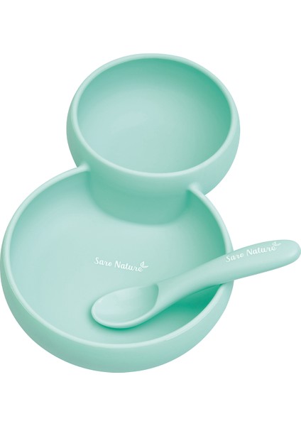 Yeşil Silikon Ikiz Tabak Kase ve Kaşık Seti