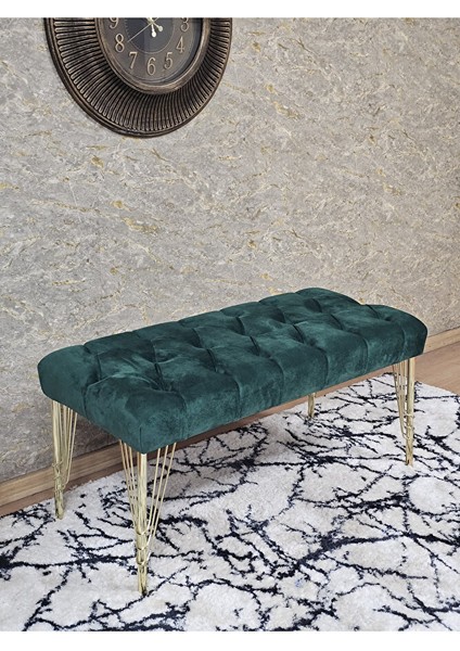 Gold Tel Ayaklı 90 cm Puf Bench - Puf - Bench - Kasalı Oturak - Oturak - Yatak Ucu Puf Yeşil Renk 90 x 40 Boyut/ebat