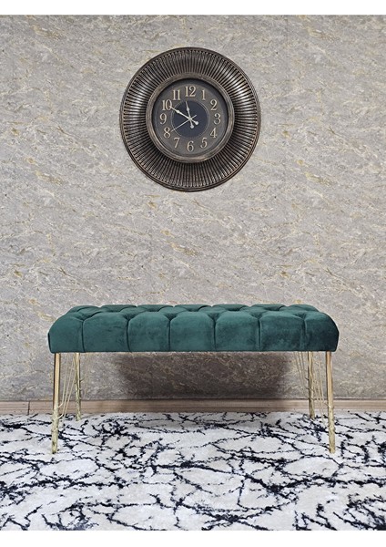 Gold Tel Ayaklı 90 cm Puf Bench - Puf - Bench - Kasalı Oturak - Oturak - Yatak Ucu Puf Yeşil Renk 90 x 40 Boyut/ebat modelleri